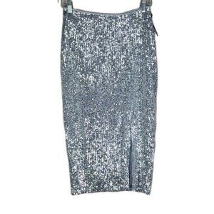Halogen Slim Fit Sequin Silver Midi Skirt Size XS